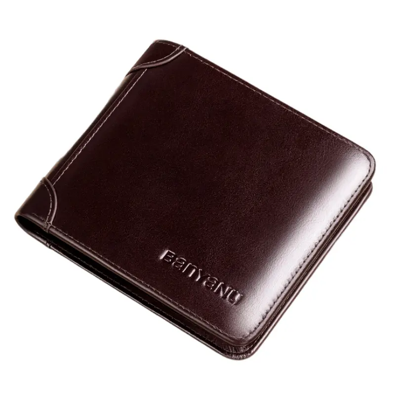 

Banyanu Винтажный кошелек для монет и карт из натуральной кожи, Coffee-Trifold Style (Oil Waxed Top Grain Cow Leather) Anti-Skimming