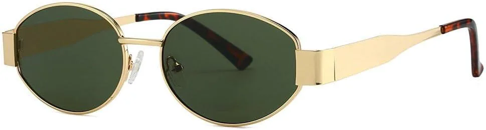 

Ретро-солнцезащитные очки овальной формы для женщин и мужчин, модные, в металлической оправе, винтажные, с защитой от УФ-излучения UV400 TKKTLLT, Gold Green