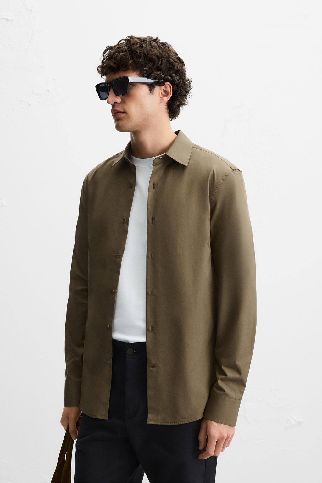 

Приталенная рубашка ZARA, хаки