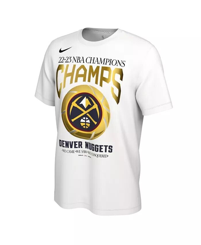 

Мужская белая футболка Denver Nuggets 2023 Finals NBA Champions Celebration Lister Nike