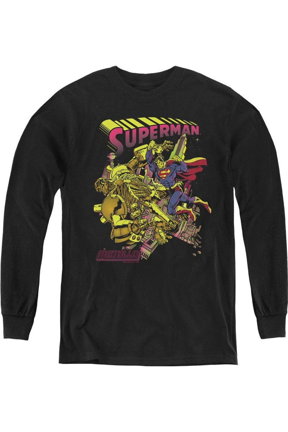 

Супермен против Металло: молодежная футболка с длинным рукавом в черном свете Gildan