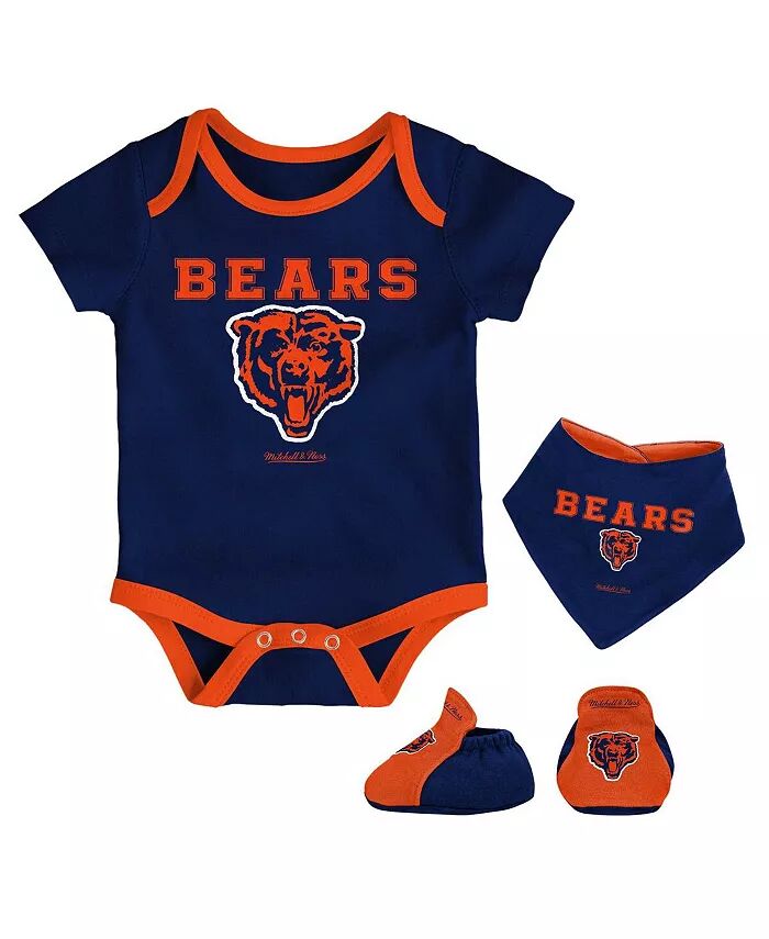 

Боди и пинетки Chicago Bears для новорожденных и младенцев, темно-синий, оранжевый, комплект из нагрудника и пинеток Mitchell & Ness