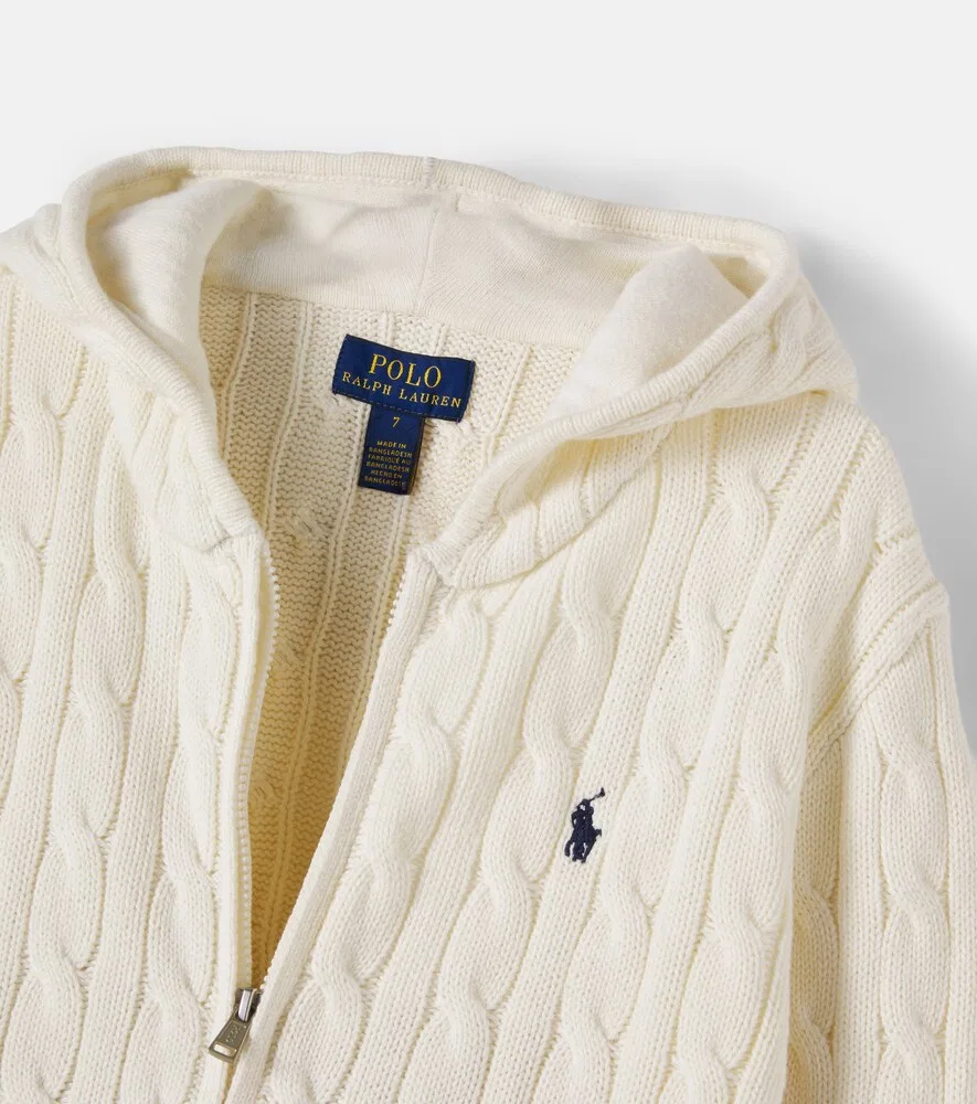 Хлопковая толстовка на молнии с косами Polo Ralph Lauren Kids, белый — фото 4