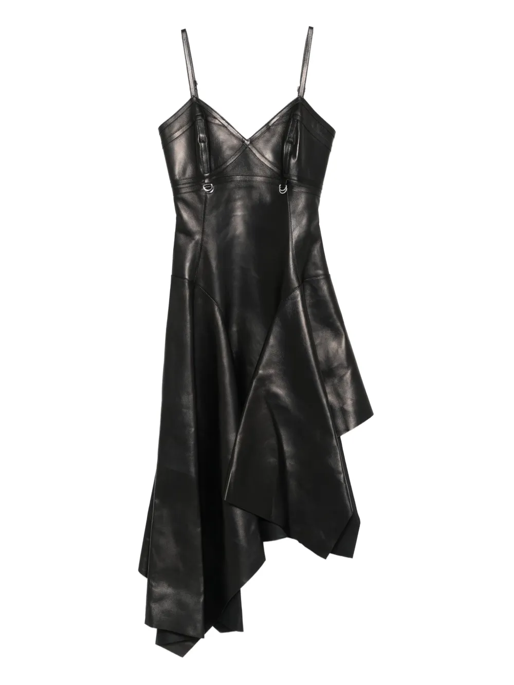 

Кожаное асимметричное платье Alexander McQueen, черный