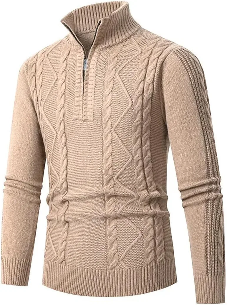 Мужской зимний молодежный вязаный пуловер с полузастежкой-молнией Slim Fit Generic, черный — фото 4