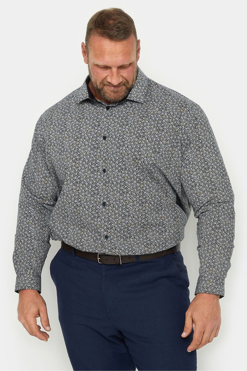 

Рубашка с длинными рукавами и цветочным принтом из 100% хлопка Badrhino Big & Tall, черный