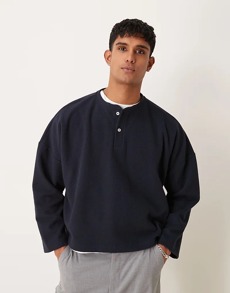 

Укороченный свитер хенли ASOS DESIGN большого размера из плотной ткани в рубчик темно-синего цвета