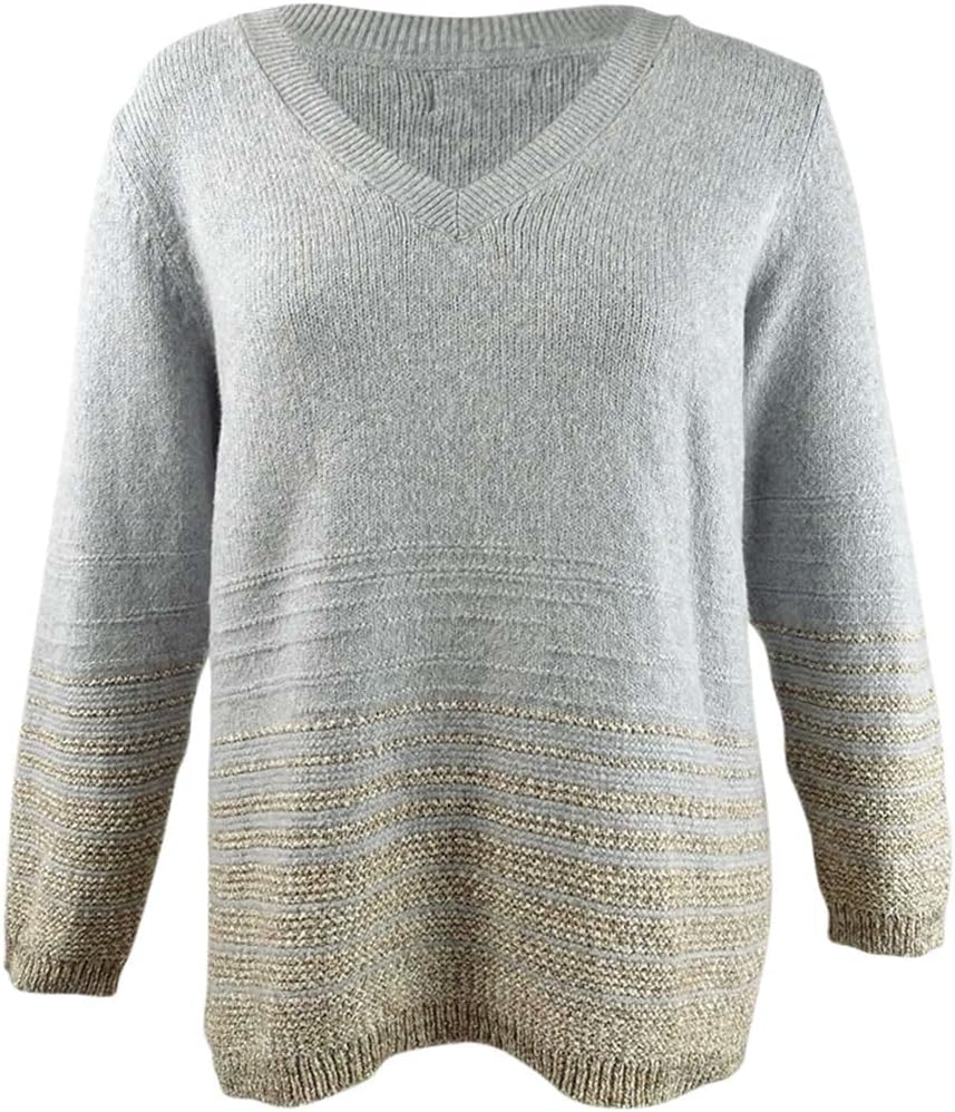 

Женский свитер Calvin Klein Plus с металлизированной полоской и V-образным вырезом, Heather Grey