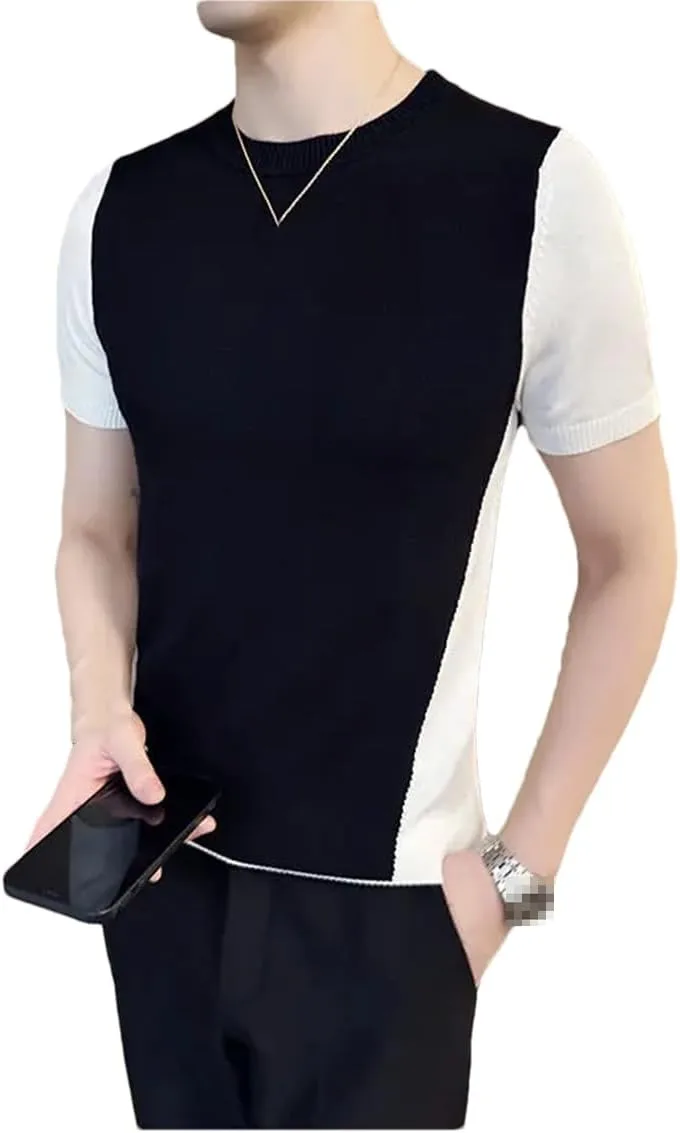 

Мужской летний тонкий вязаный свитер с коротким рукавом Dvbfufv