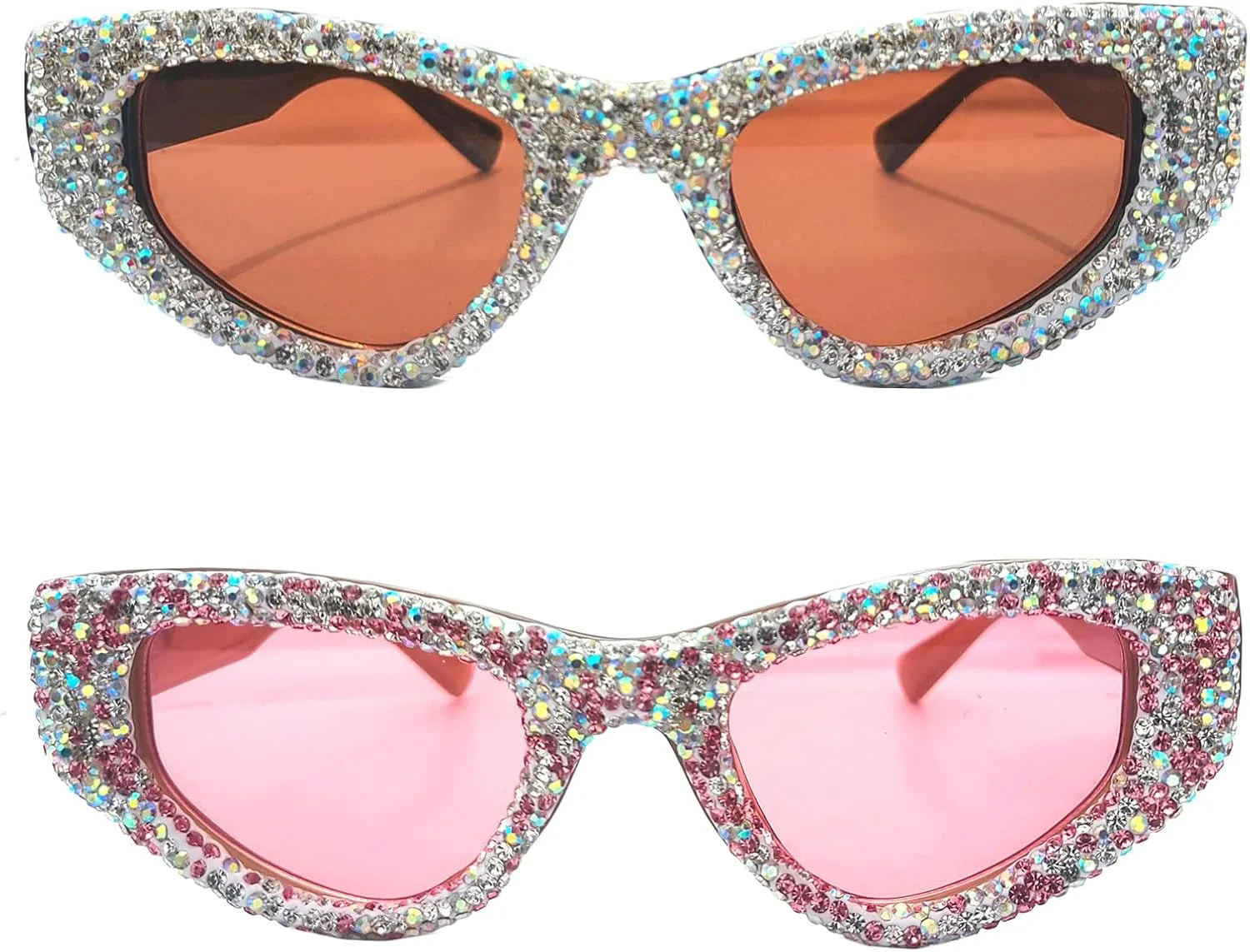 

Солнцезащитные очки Willochra со стразами, модные женские, сверкающие, в форме кошачьих глаз, с бриллиантами, квадратные, женские, с кристаллами, 2pcs-brown&pink