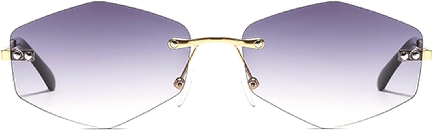 

Модные солнцезащитные очки без оправы в форме шестиугольника для женщин и мужчин, с градиентными коричневыми линзами и многоугольной металлической оправой, очки для вождения mincl, Black