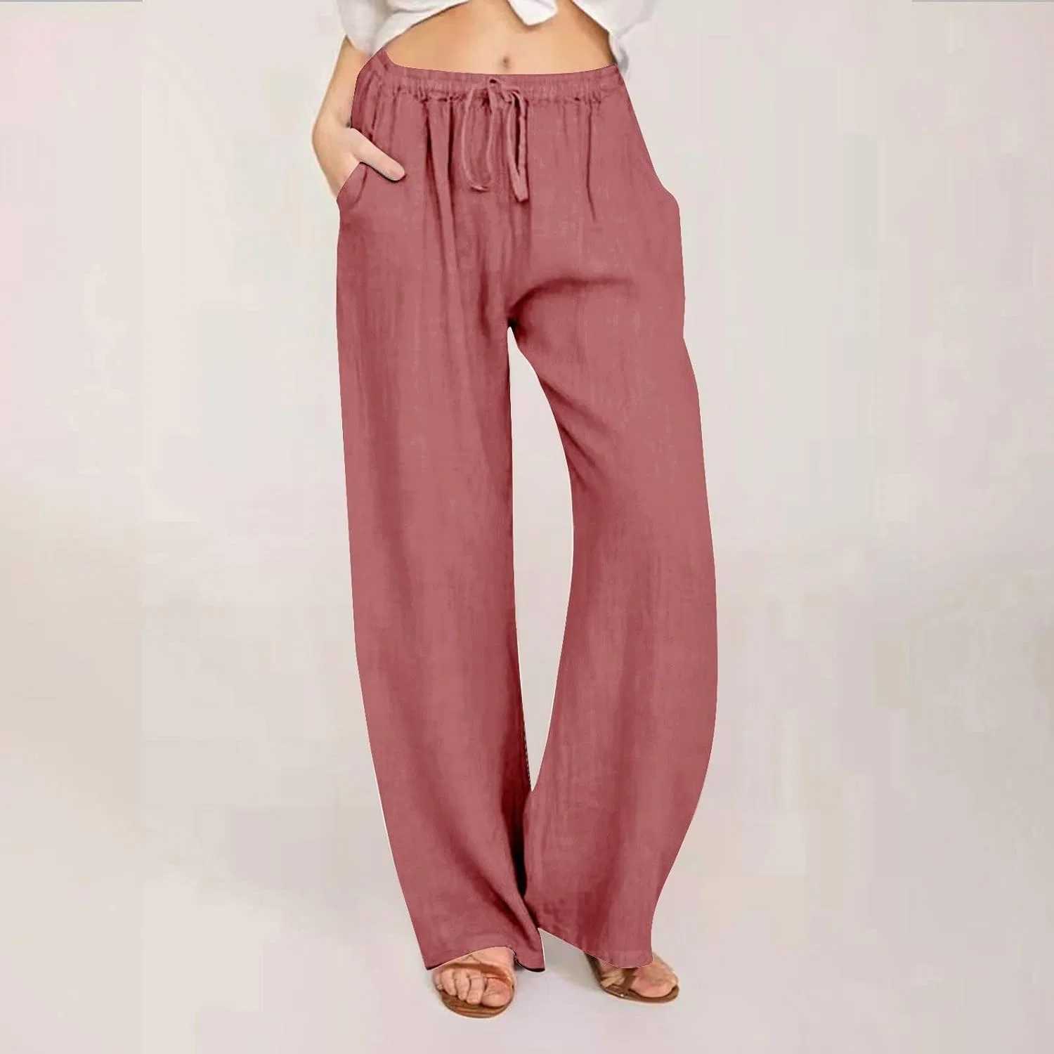 Широкие брюки Cotton Linen, розовые — фото 2