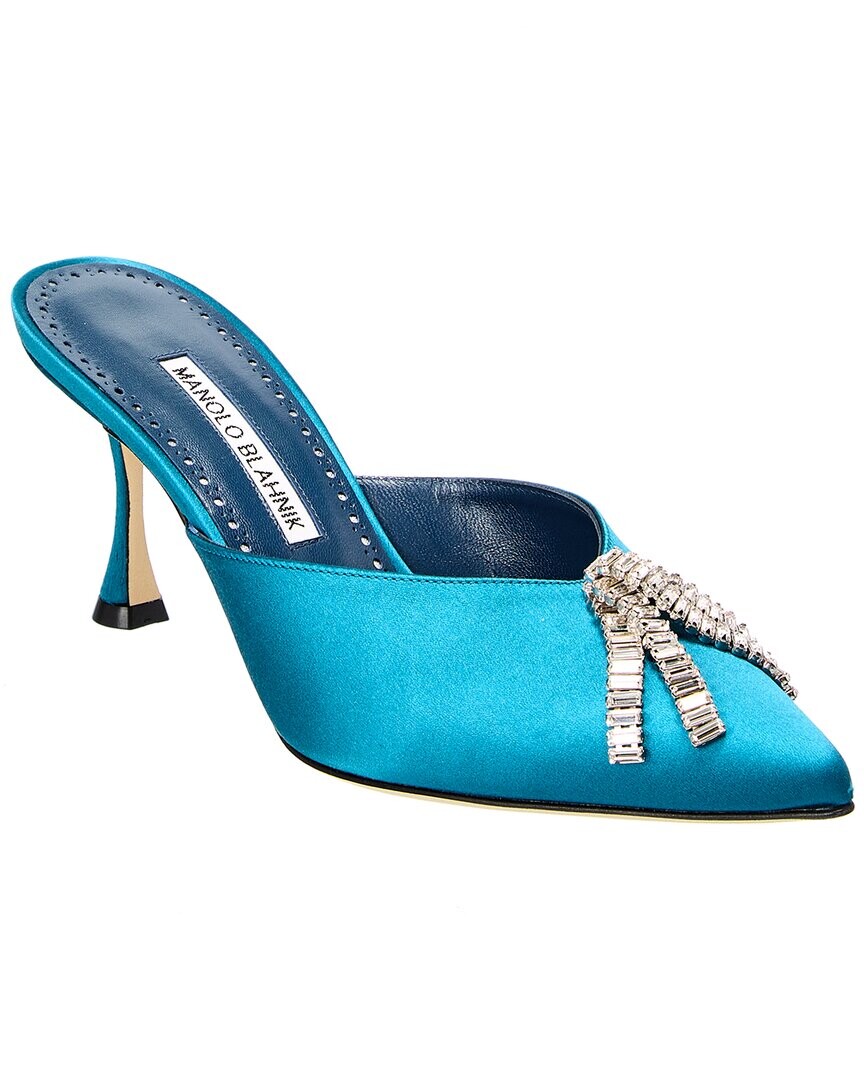 Атласные туфли Manolo Blahnik Bambimu 70, синий — фото 2