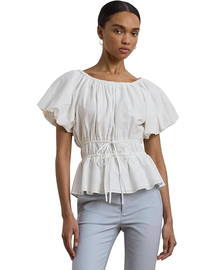 

Блуза Lauren Ralph Lauren Eyelet Cotton Voile Peplum Blouse, белый