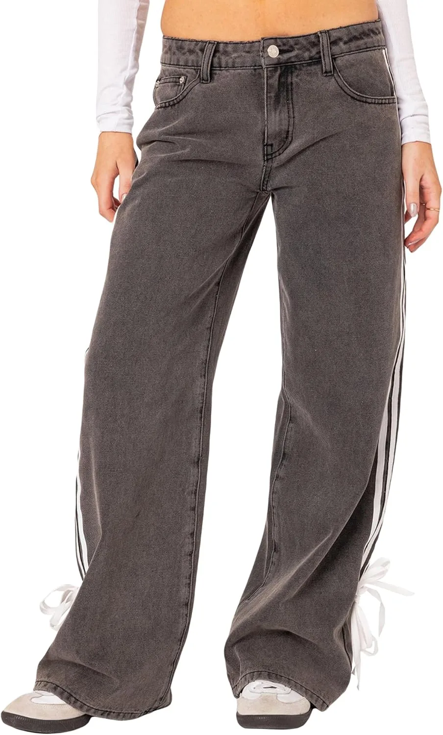 

Женские джинсы low rise с бантом и боковой полосой straight leg MoKid Ssdwer