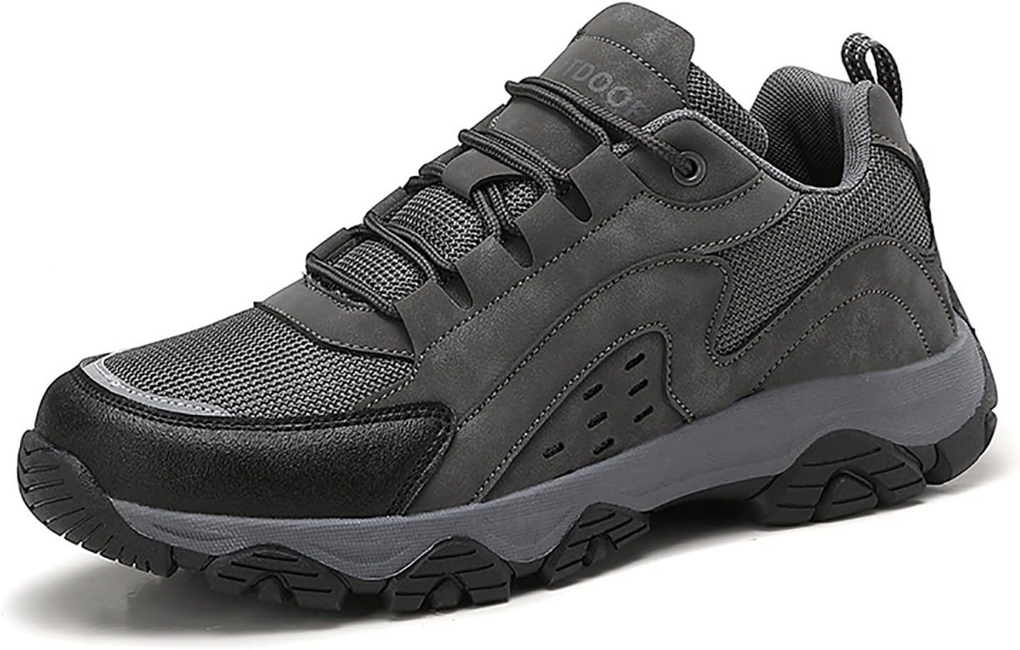 

Мужские кожаные водонепроницаемые походные кроссовки на платформе, повседневные с шнуровкой, дышащие, с сеткой, легкие, нескользящие, плоские трекинговые кроссовки для пеших походов, кемпинга и прогулок на открытом воздухе Loveheynew, серый