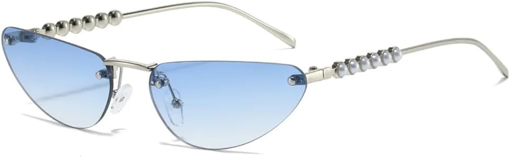 

Солнцезащитные очки «кошачий глаз» с бриллиантами для женщин и мужчин, без оправы, роскошные, с градиентом и стразами, защита от УФ-излучения UV400 (серебристо-голубые) TVTBBVV, Silver Blue