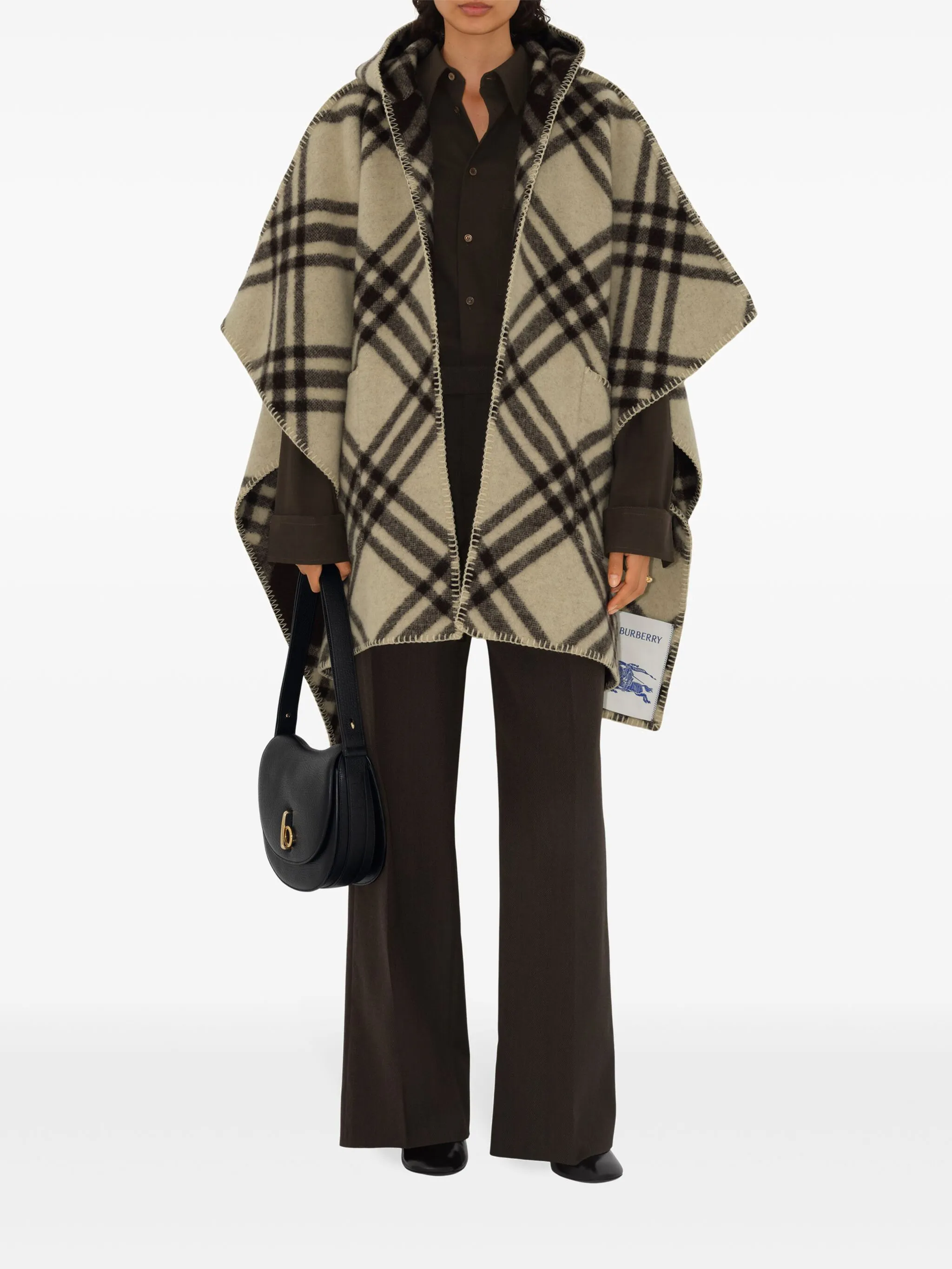 Двусторонний кейп в клетку Burberry, бежевый — фото 3