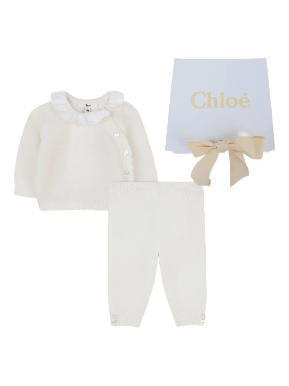 Комплект из толстовки и брюк с оборками Chloé Kids, нейтральный — фото 4