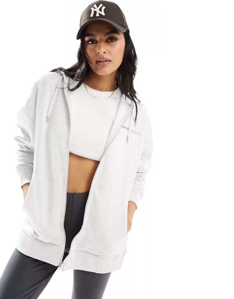 

Объемная толстовка на молнии с логотипом ASOS Weekend Collective серого цвета