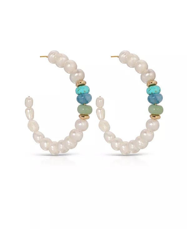 

Серьги-Кольца из бисера пресноводного жемчуга с драгоценными камнями Ettika, turquoise