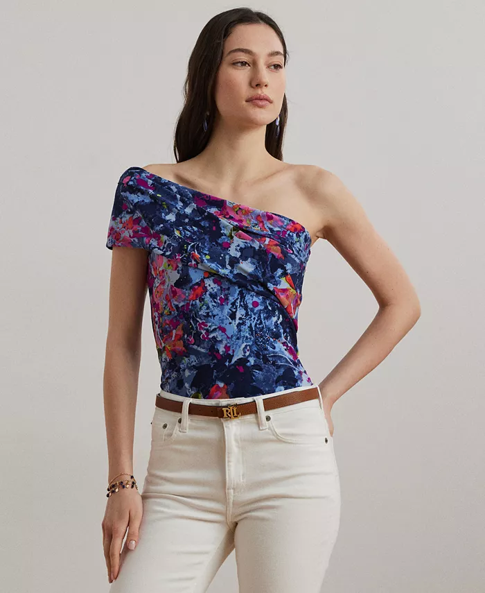

Женский топ с принтом из эластичного джерси с одним плечом Lauren Ralph Lauren, синий
