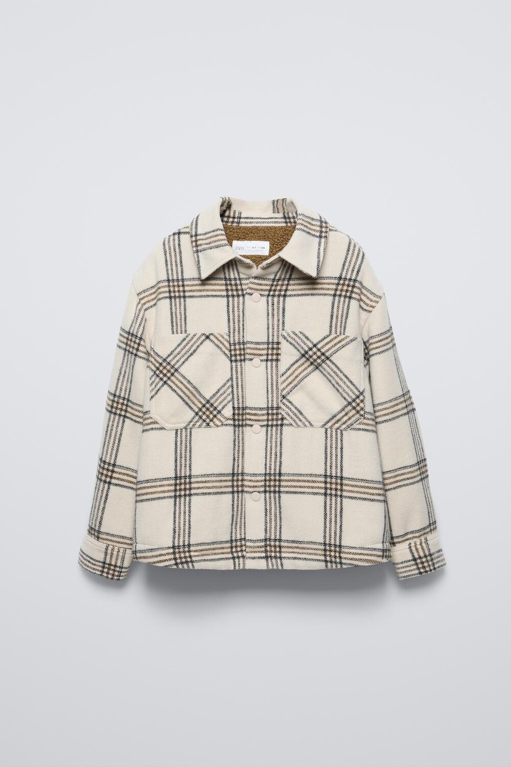 

Рубашка из искусственной овчины в клетку ZARA, экрю