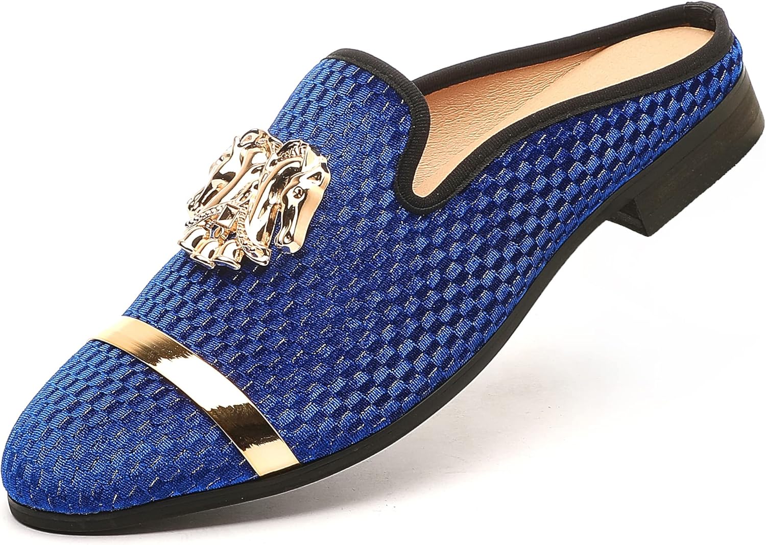

Мужские слипоны-мюли XQWFH с золоченой пряжкой, модные кожаные формальные и повседневные беззадние тапочки, синий