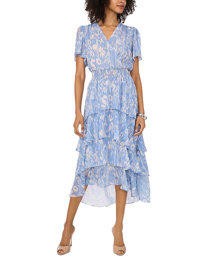

Платье с рукавами-крылышками и ярусами Crossover Flutter Sleeve Tiered VINCE CAMUTO, синий