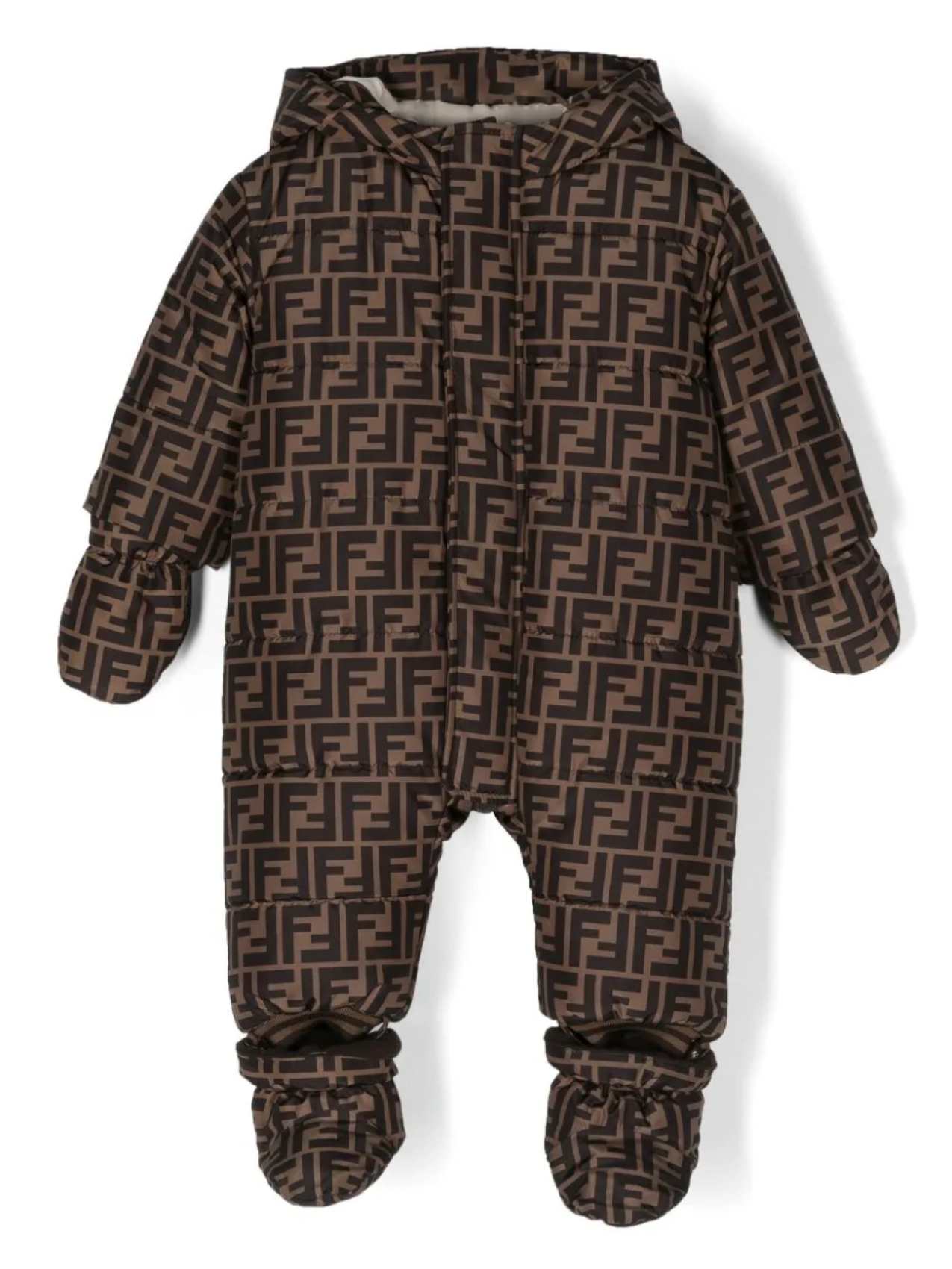 

Пуховик с монограммой Fendi Kids, коричневый