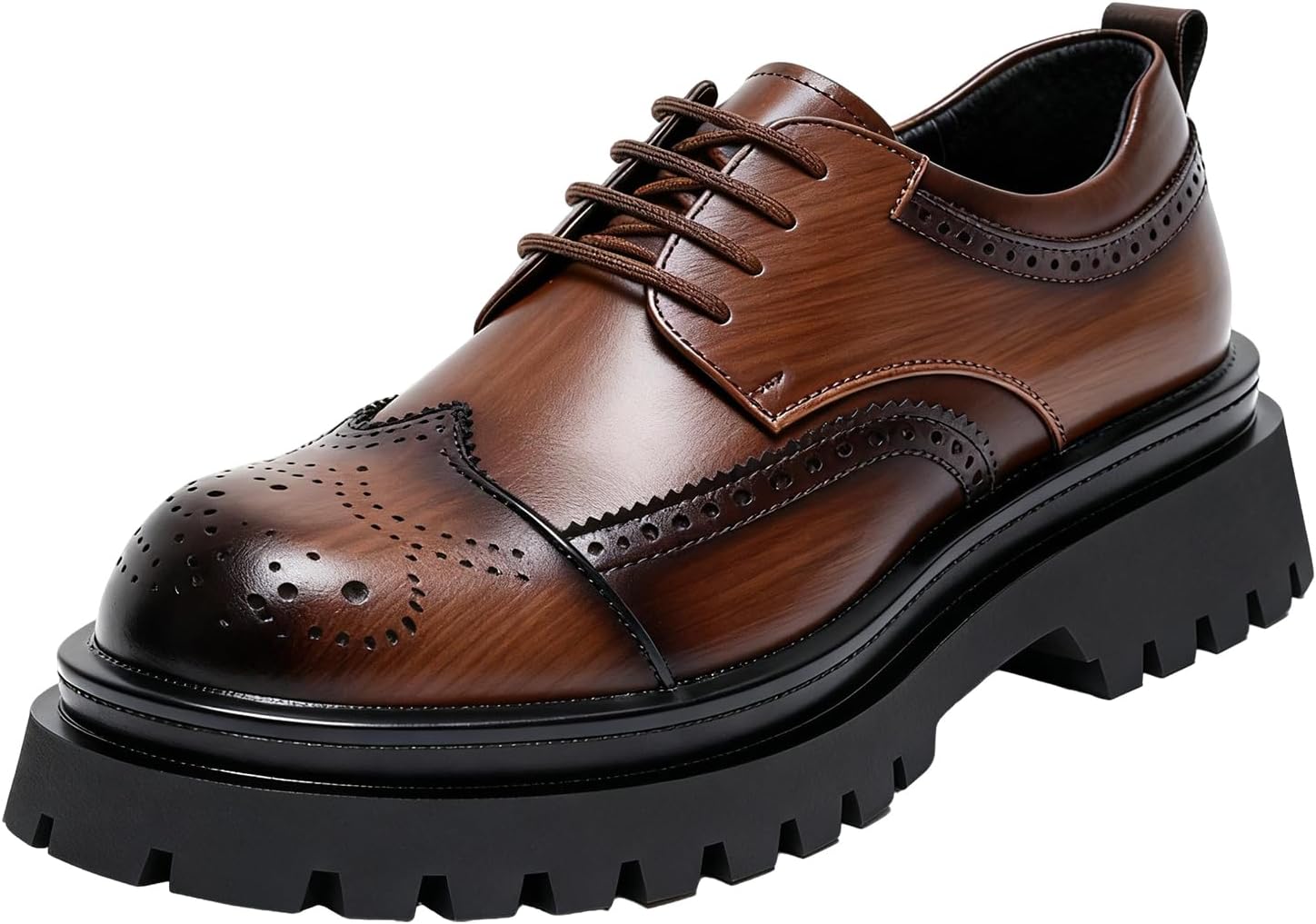 

Мужские деловые оксфорды с крыльями и брогированием, классический круглый носок, подошва с протектором, нескользящая, на платформе, туфли дерби для формальной работы, свадьбы и вечеринок Nxnbhsl, коричневый