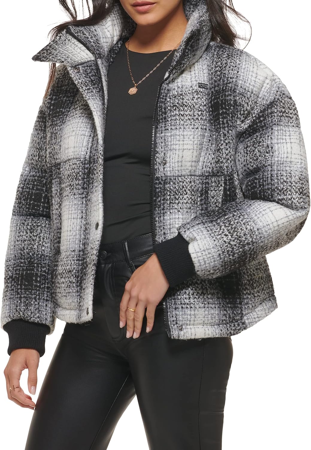

Женская стеганая куртка Levi's с завышенной талией, Black/White Ombre Wool Plaid