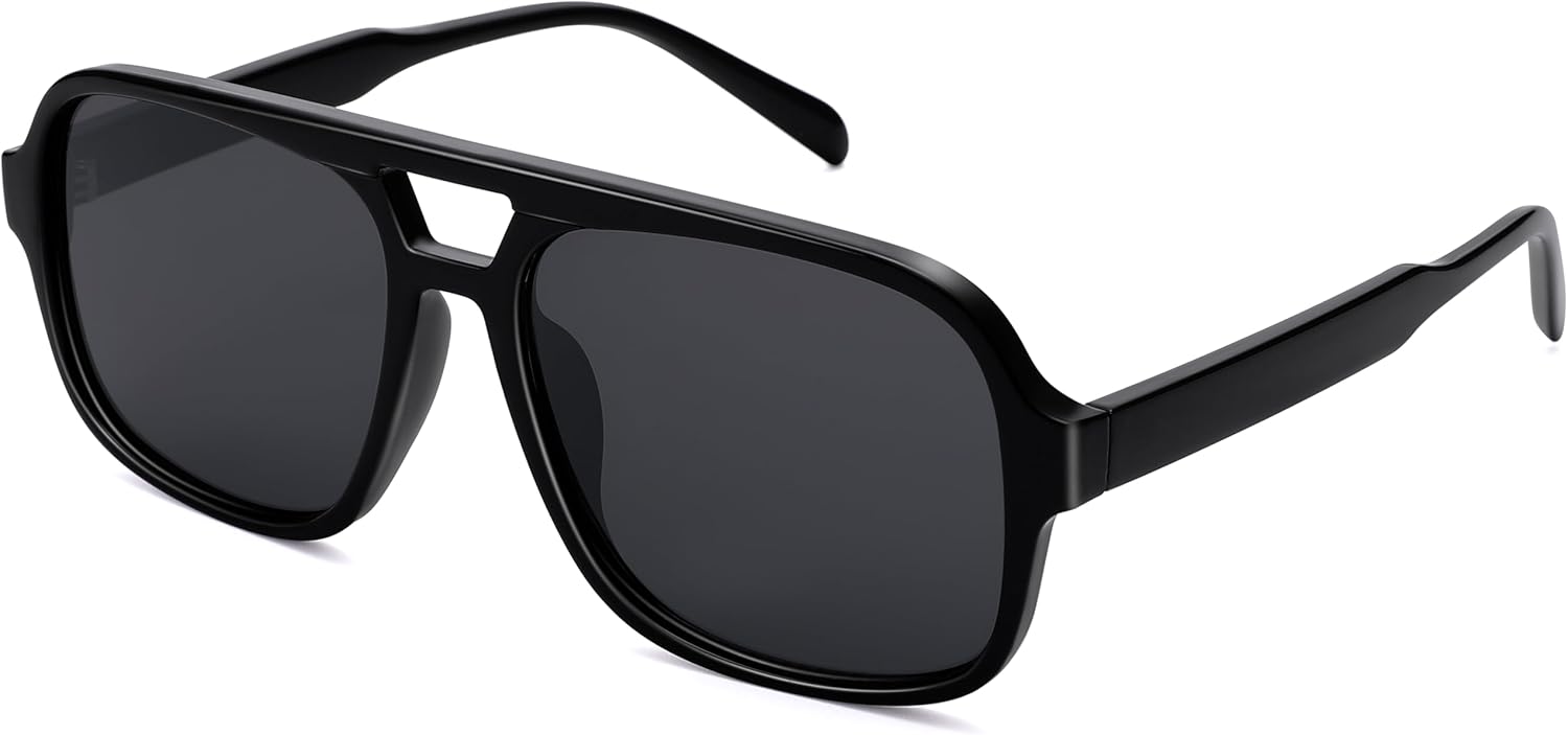 

Ретро-солнцезащитные очки-авиаторы для женщин и мужчин, модные квадратные солнцезащитные очки в стиле 70-х годов с защитой от УФ-излучения UV400 DYSAKER, A5- Black/Grey