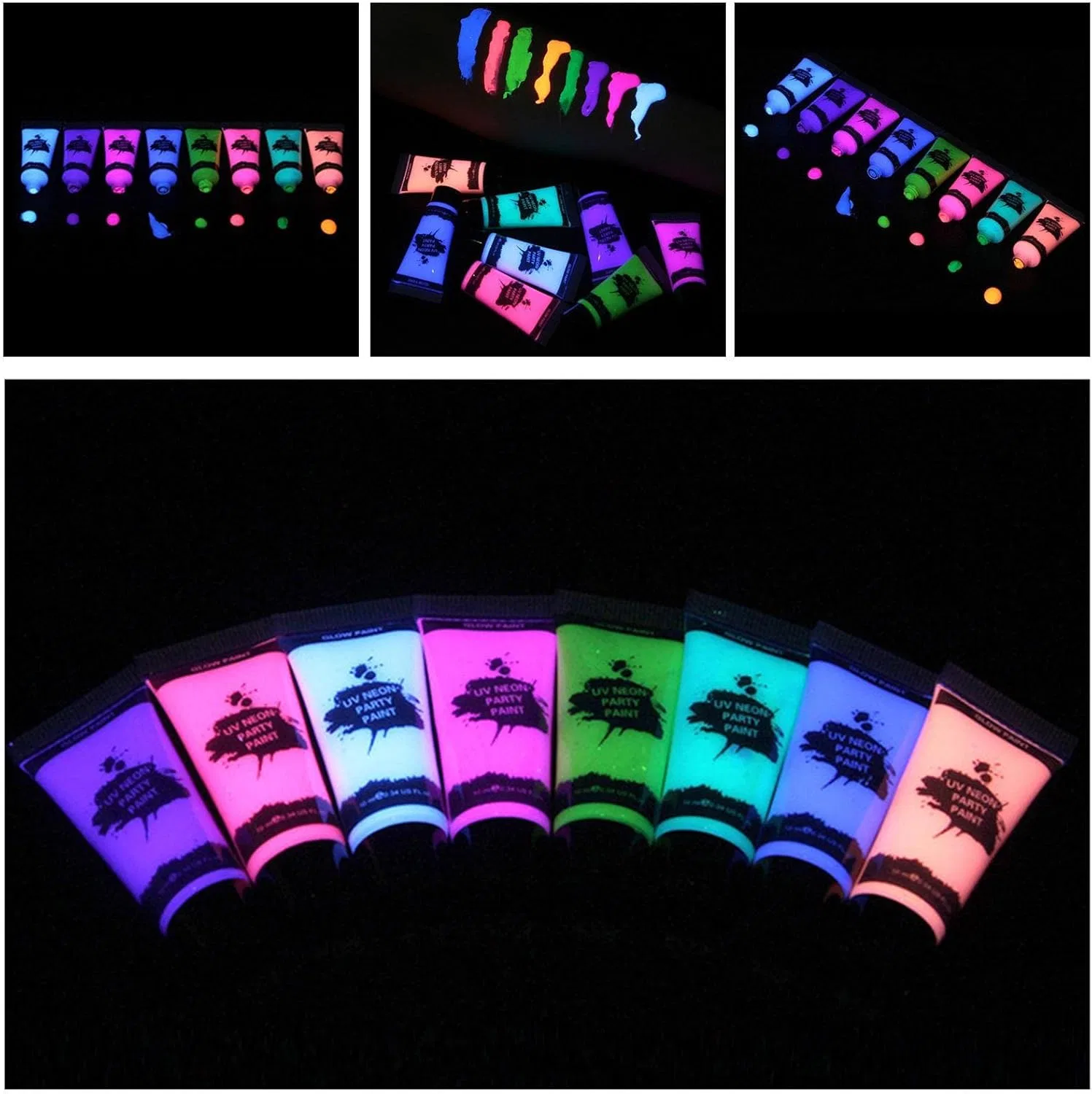Набор для боди-арта Black Light Face and Body Paint Luganud 8 цветов по 10 мл — фото 4