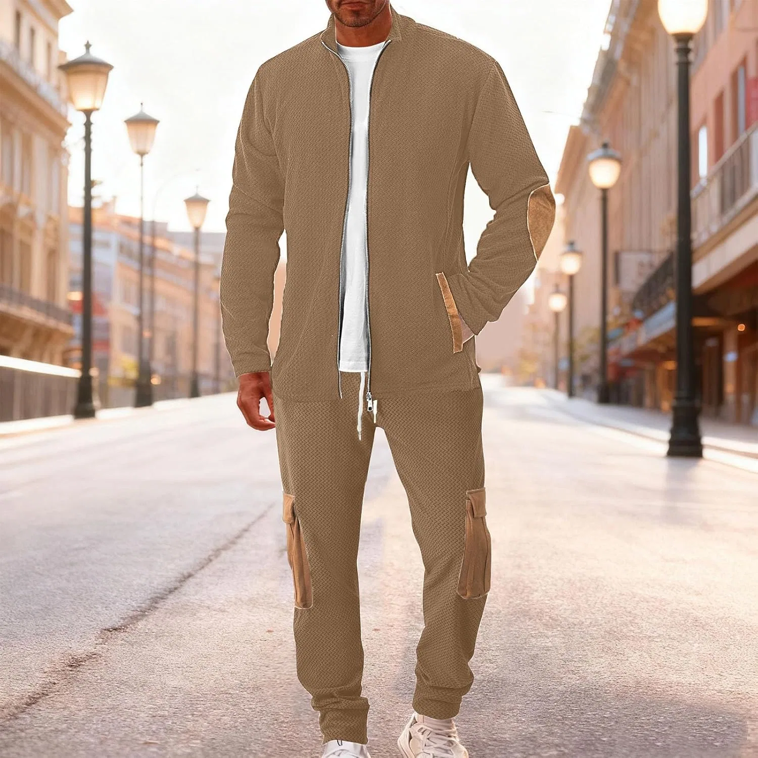 Мужской спортивный костюм из 2 предметов с полной застежкой-молнией Khaki — фото 2