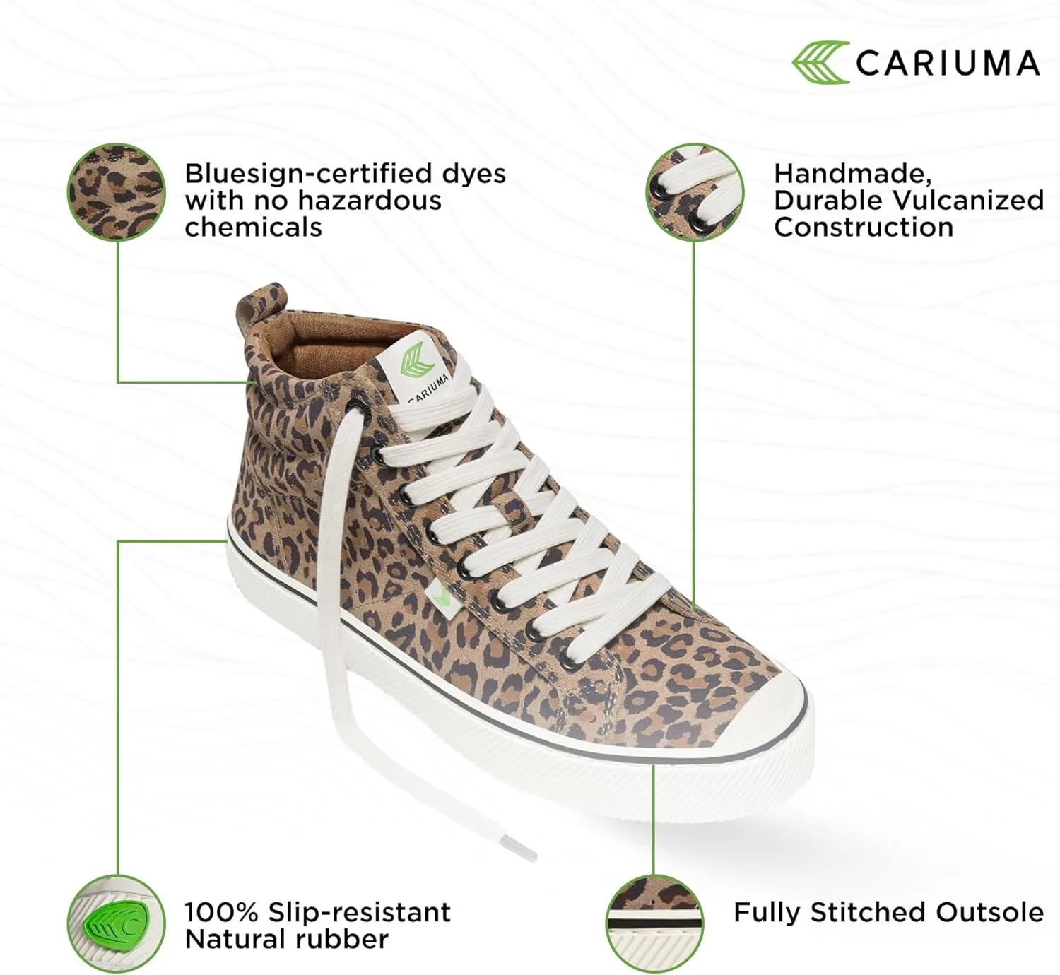 Кроссовки CARIUMA OCA High Suede, удобная мужская обувь, легкая и экологичная, универсальная повседневная обувь со 100% веганской стелькой, резиновая подошва, леопард — фото 4
