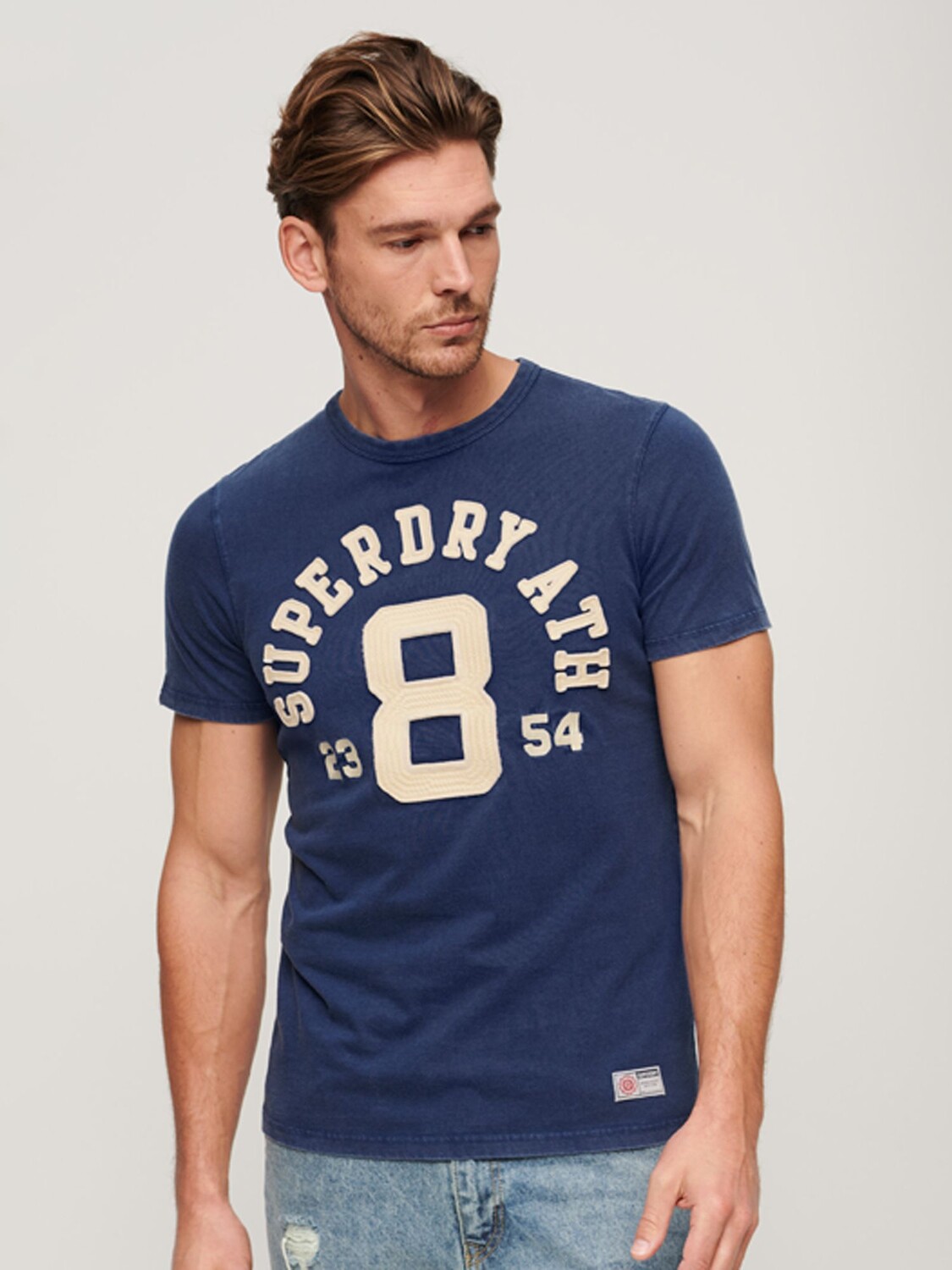 

Хлопковая футболка с вышитым логотипом Superdry, супермарин темно-синий