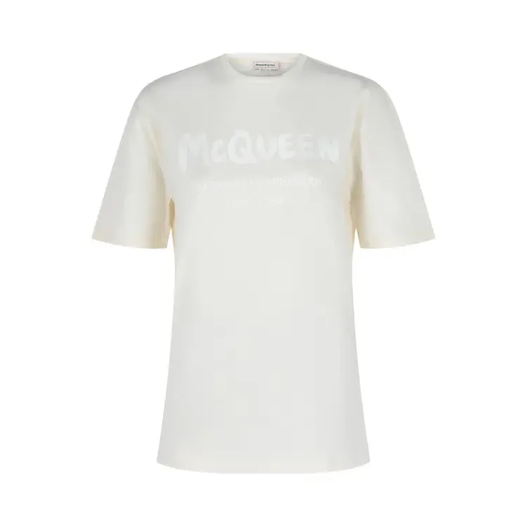 Хлопковая футболка Alexander McQueen с граффити-логотипом, белая
