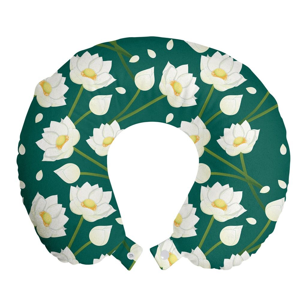 

ABAKUHAUS Flowers Travel Pillow Подушка для шеи, лепестки и стебли лотоса, пенопластовые дорожные принадлежности для самолета и автомобиля, 30x30 см, лесно-зеленый разноцветный