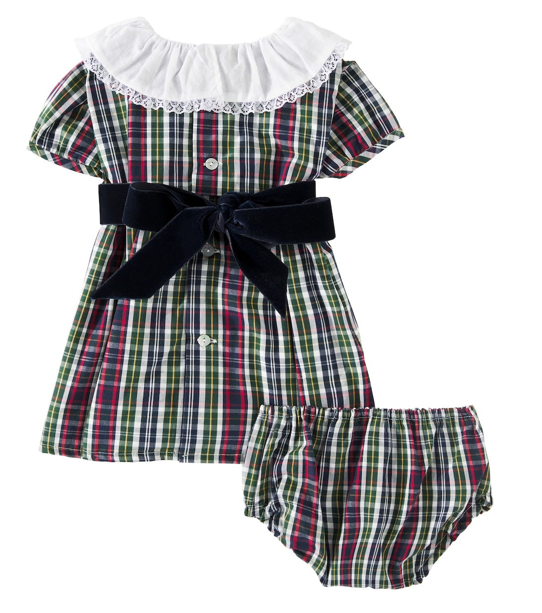 Комплект из хлопкового платья и панталон Baby Alicia La Coqueta, Navy Tartan — фото 4