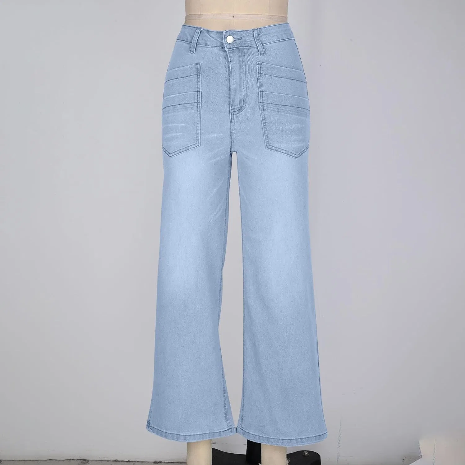Джинсы свободные, Wide Leg Denim Cropped Pants, Light Blue — фото 3