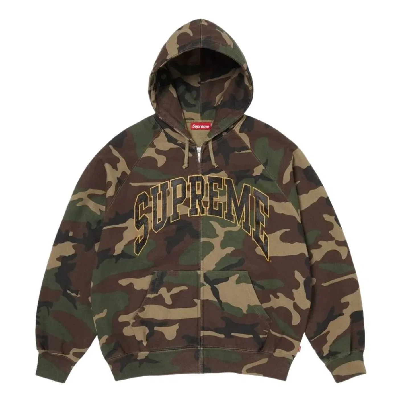 Толстовка Supreme SS26 Cracked Raglan Zip Up Hooded Sweatshirt 'Woodland Camo' SUP-SS26-192-CAM, зеленый