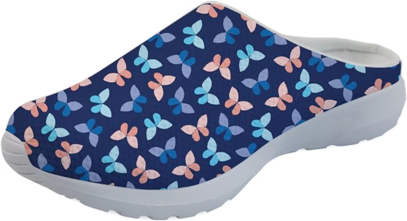 

Женские сабо Forchrinse с цветным принтом лапы собаки, домашние тапочки с цветочным рисунком, кроссовки для ходьбы с поддержкой свода стопы, синий/розовый