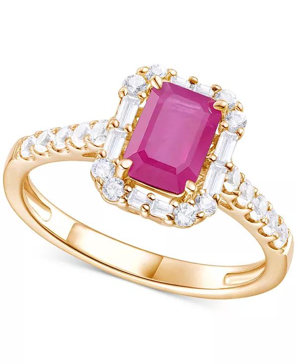 

Кольцо с изумрудом (1 карат) и бриллиантом (3/8 карата) круглой и багетной огранки в форме гало из 14-каратного золота (также с рубинами и сапфирами) Macy'S, ruby