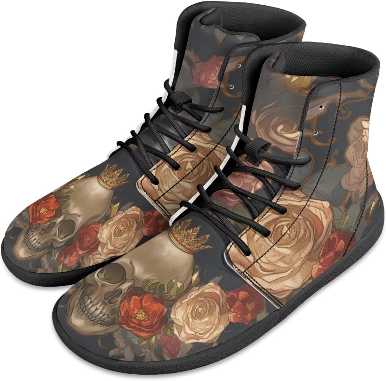 

Мужские босоножки Jeiento Skull, высокие кроссовки из ПУ-кожи для ходьбы, легкие ботинки с широкой носовой частью, шнуровка, беговые кроссовки, Rose Skull