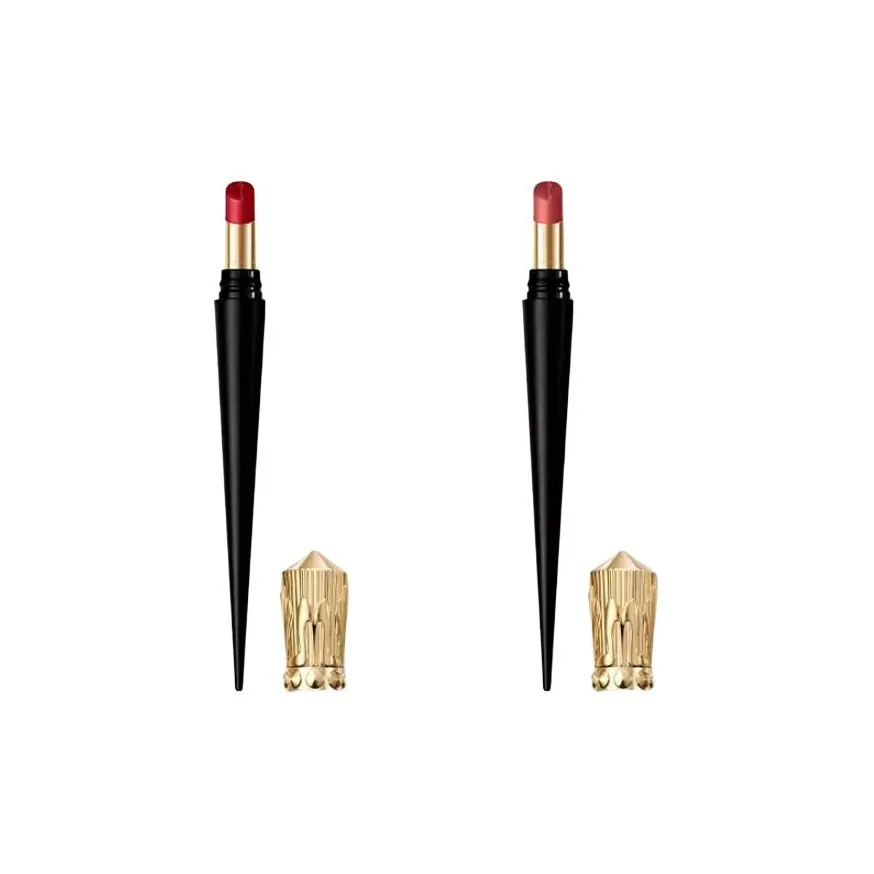 Christian Louboutin CL Narrow High Heel Lip Balm Black Tube Помада, увлажняющая матовая, 2 г, подарок на день рождения, 001L Platinum Court Red+386L Nude Rose