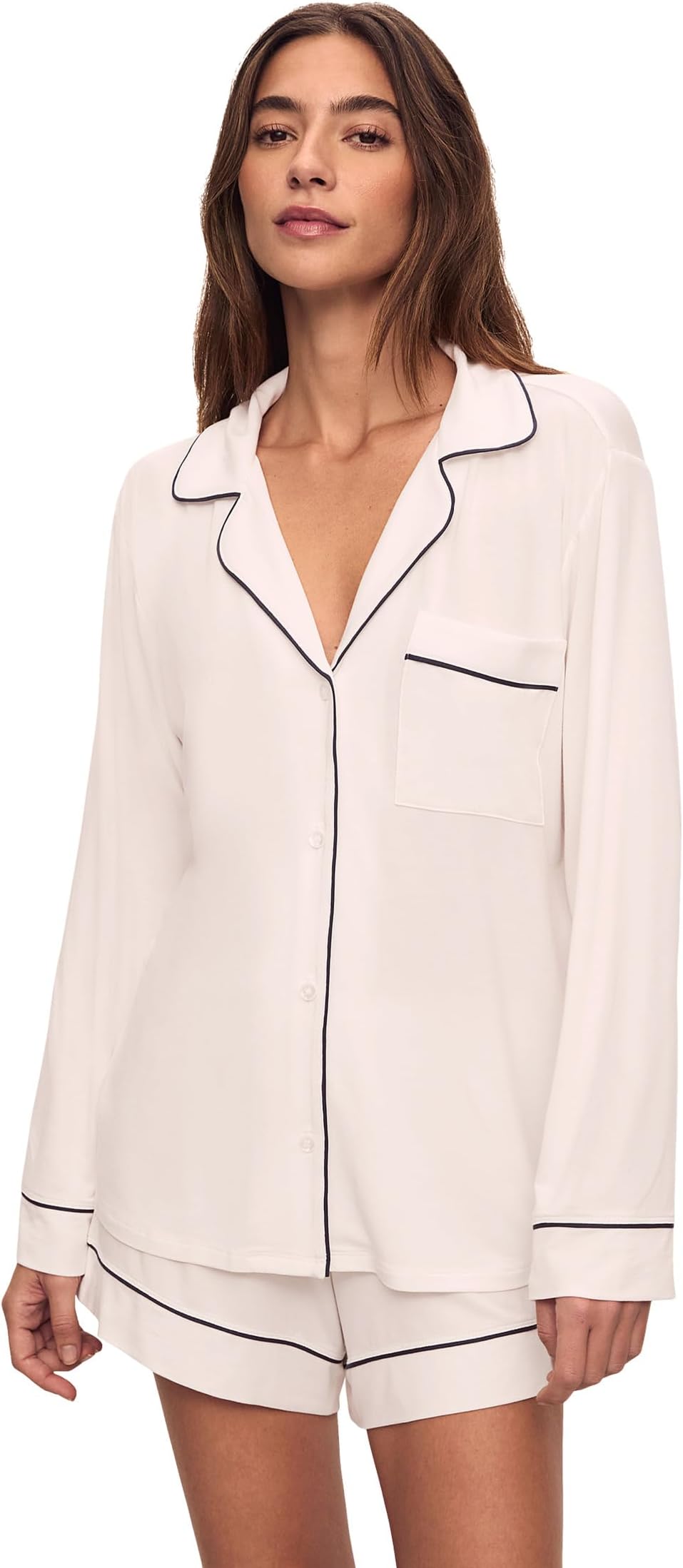 

Пижама Eberjey Gisele Long Sleeve Top & Short PJ Set, цвет Pure Ivory/Navy
