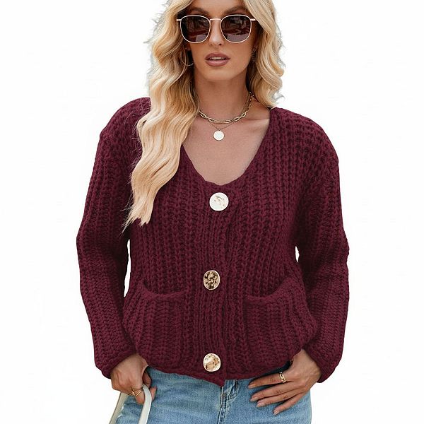 

Женский кардиган свободного кроя, мягкий и уютный, однотонный Seoria, Wine Red