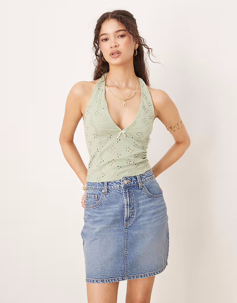 

Топ Free People с пышной юбкой-халтер зеленого цвета
