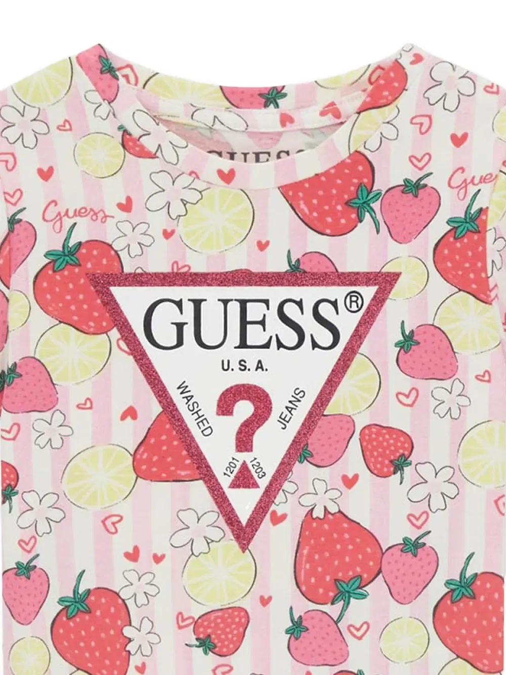 Полосатая футболка с цветочным принтом Guess Kids, розовый — фото 4